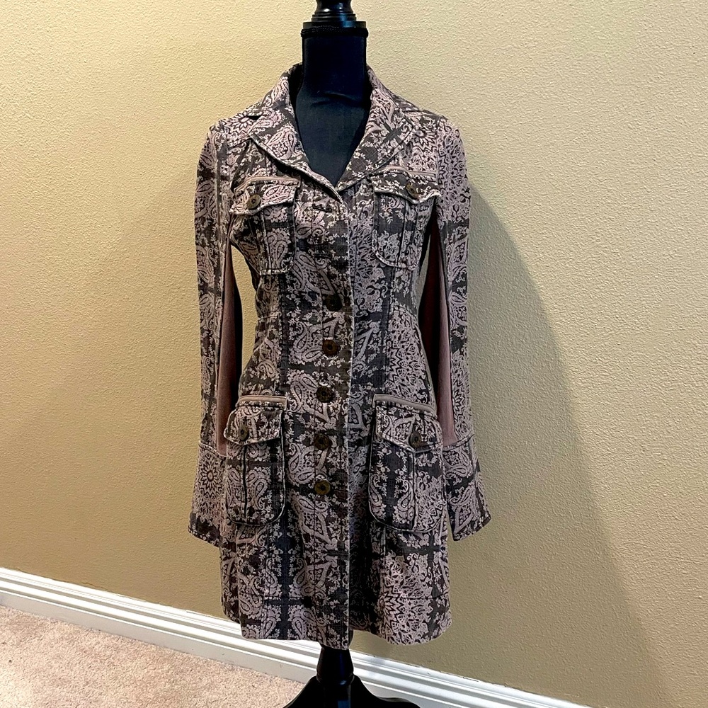 Free People Green Tan Trench Coat Jacket